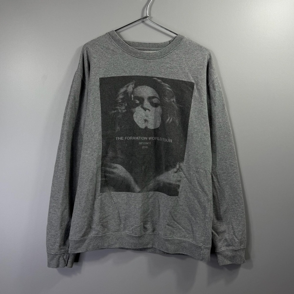 Beyonce Sweatshirt Mens Large Gray Formation World Tour 2016 Graphic Fleece
